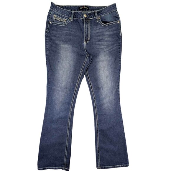 Love Indigo Jeans Womens 14T Bling Bootcut Y2K 90's Whiskered Embellished Denim - Picture 1 of 13